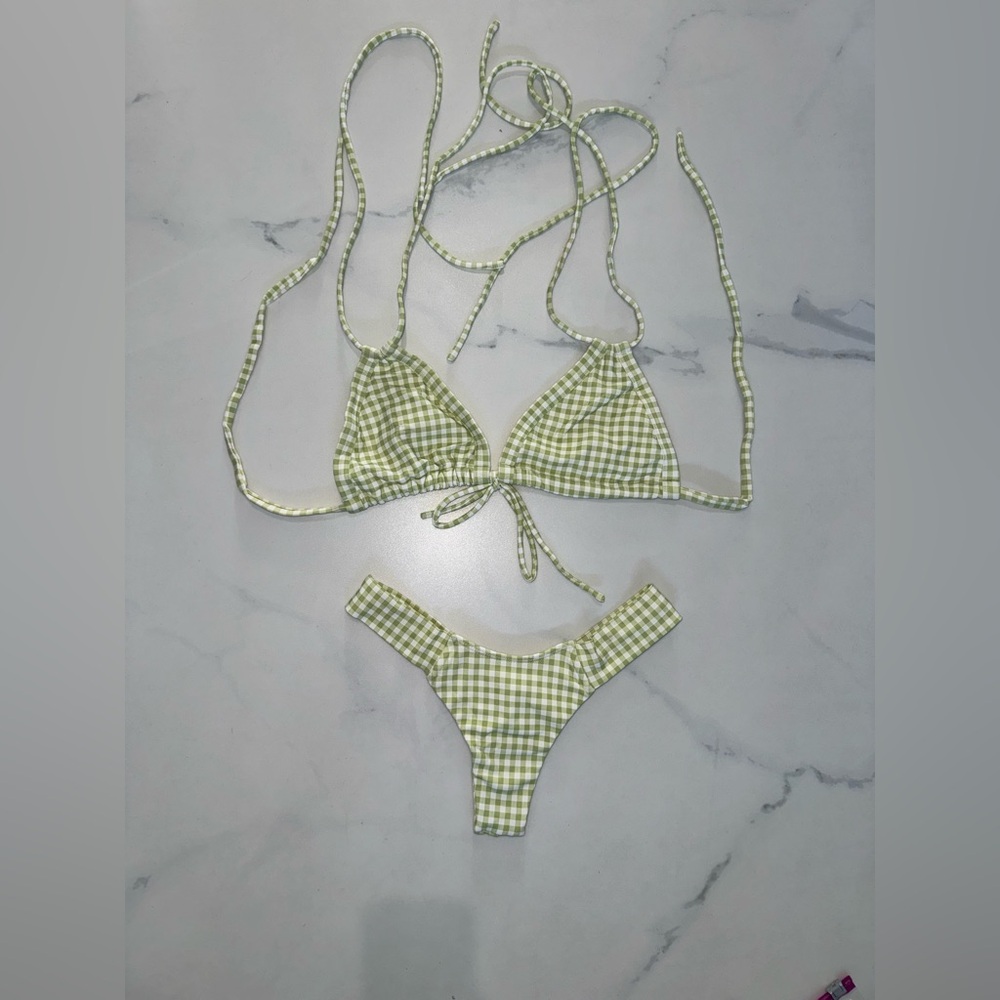 Montce Green Gingham Triangle Bikini Set